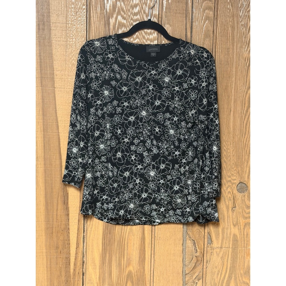 J.Jill Wearever Collection Black Floral 3/4 Sleeve Tunic Top XS